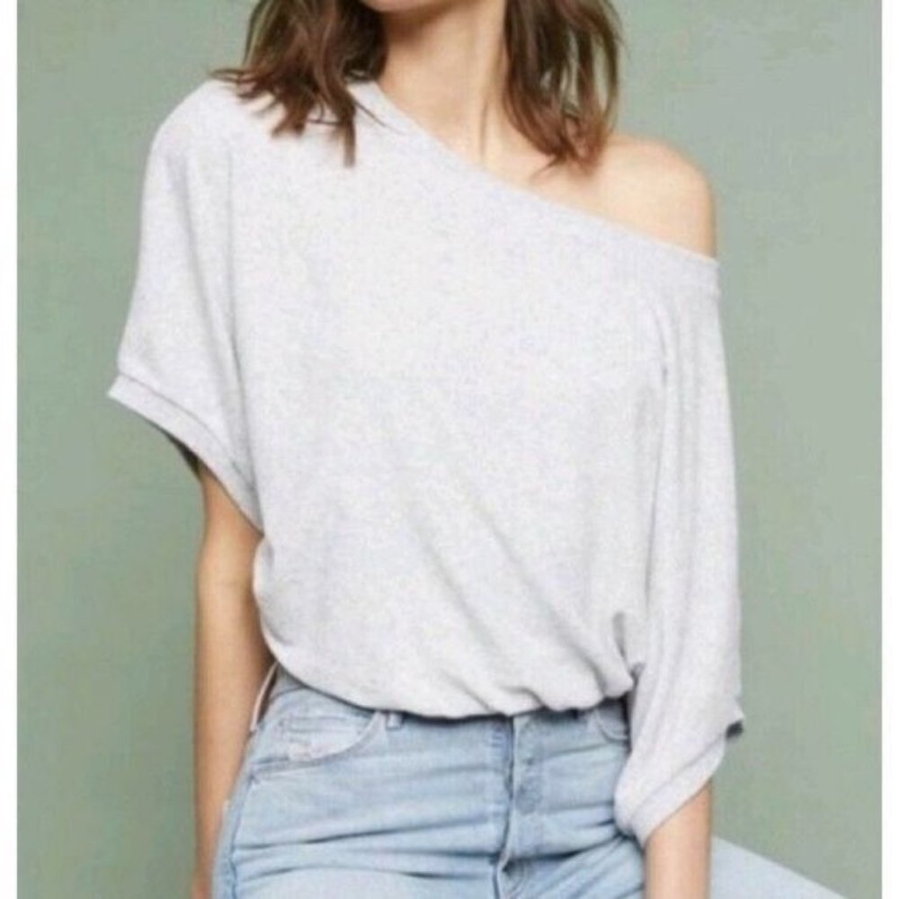 ANTHROPOLOGIE Grey Beasley Banded‎ Terry Dolman Pullover by Postmark Sz S